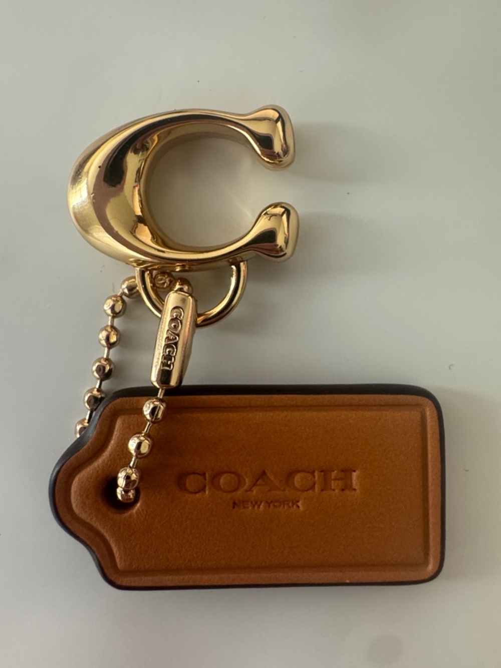 Coach Gold C Charm with Brown Leather Tag